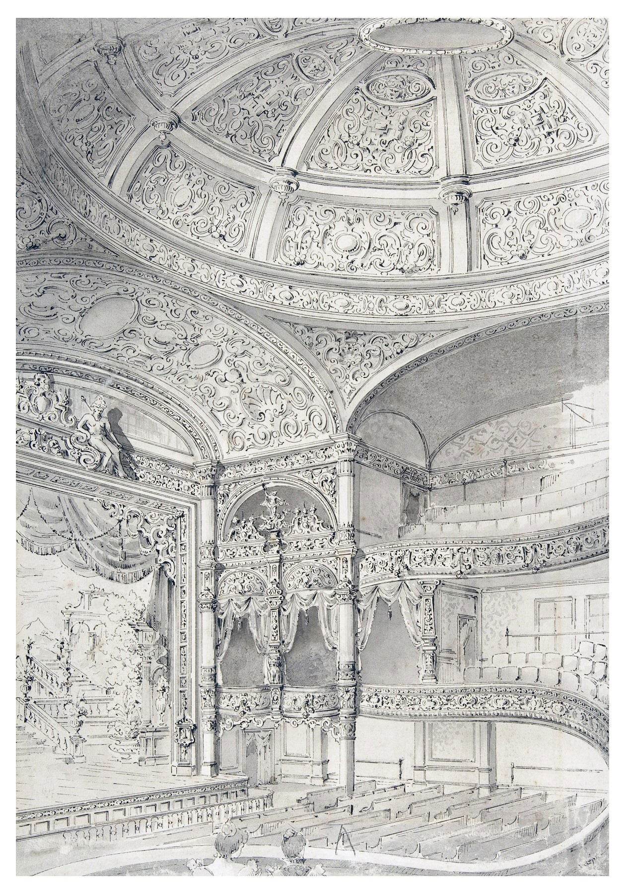 Interior of a Theatre by David Roberts – 19th-Century Architectural ...