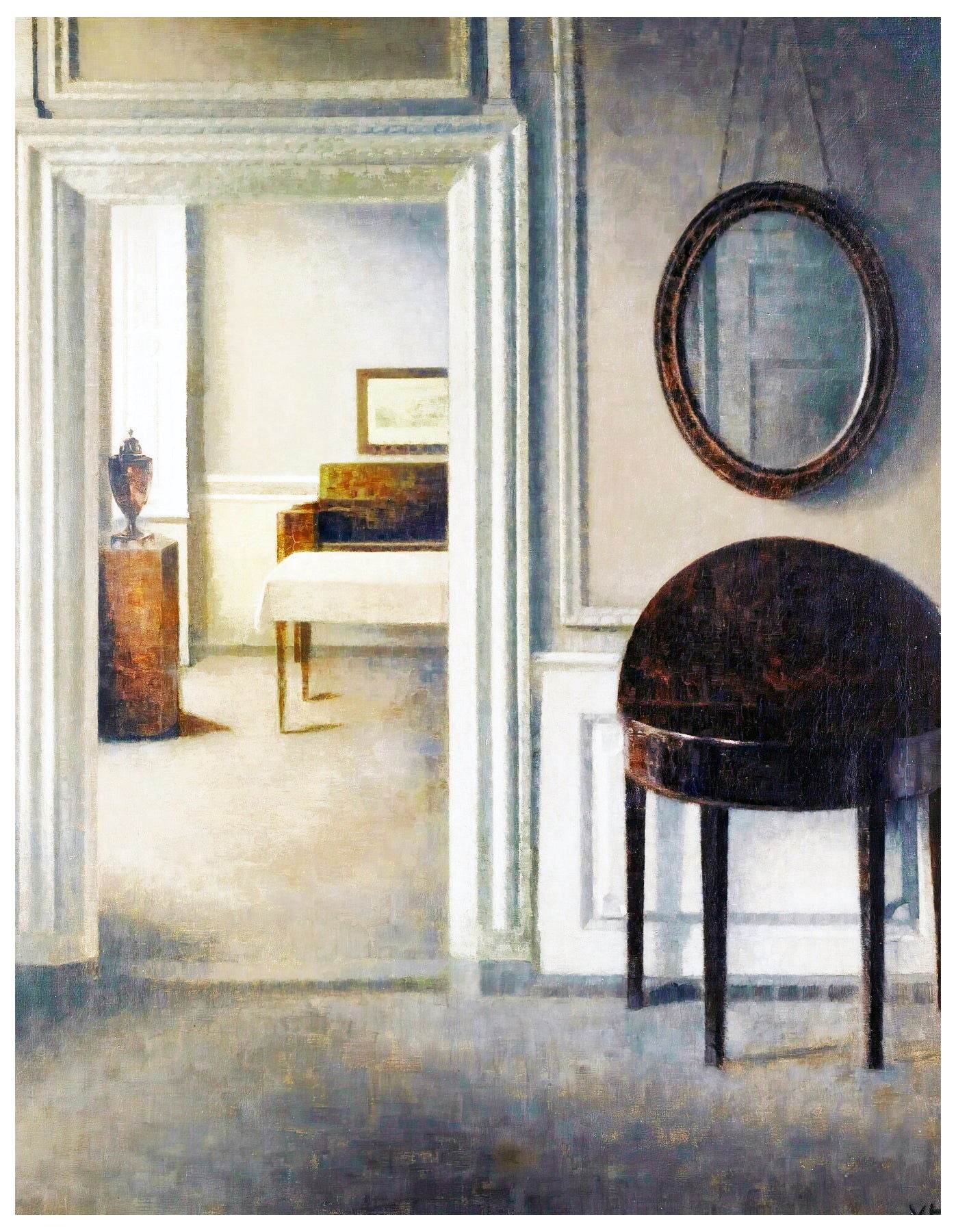Interior with a Mirror – Vilhelm Hammershøi Poster | Modernist
