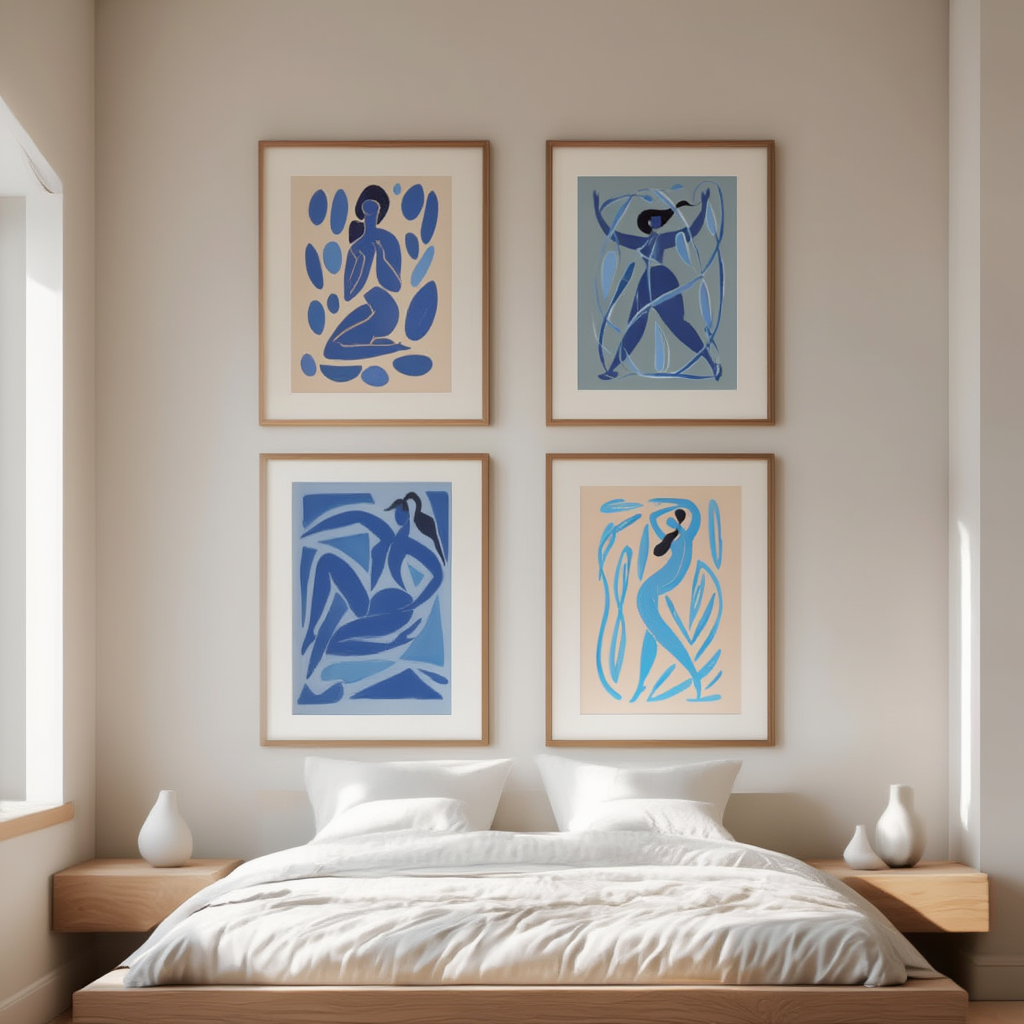 Light‑colored backgrounds + blue accents to keep the space fresh and warm