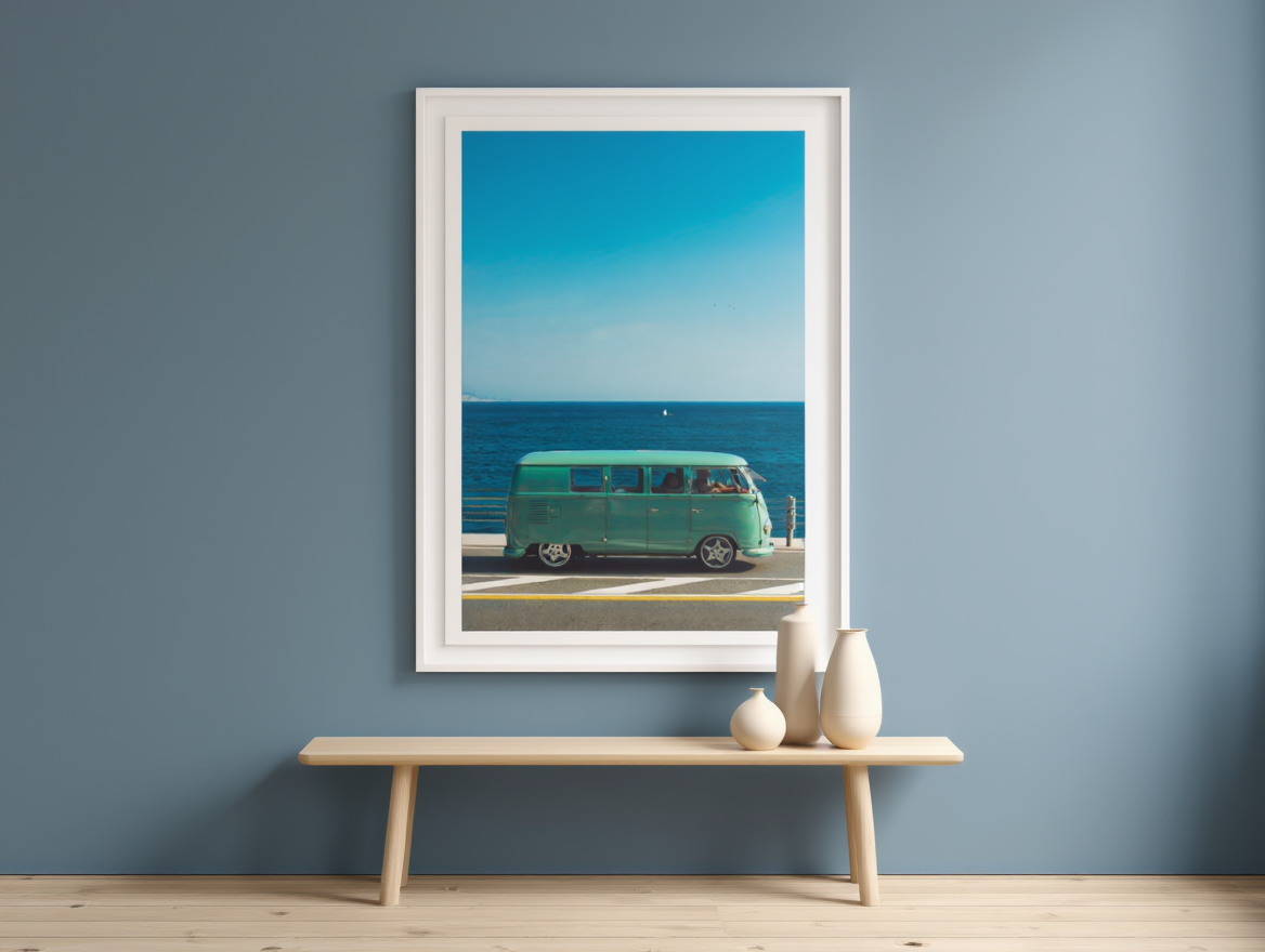 Blue Retro Car Poster