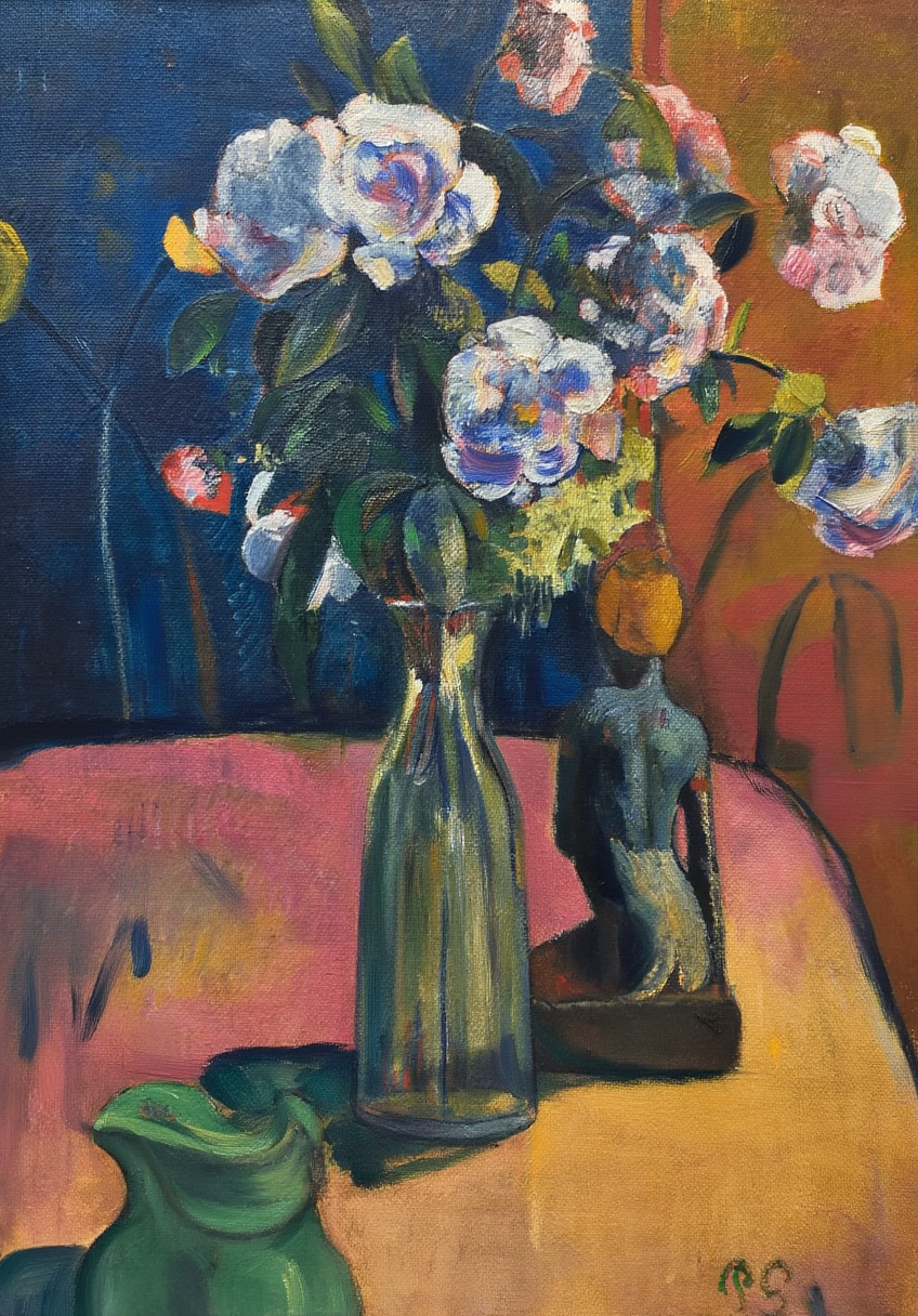 Paul Gauguin – Roses and Statuette - Iconic Post-Impressionist Art Print