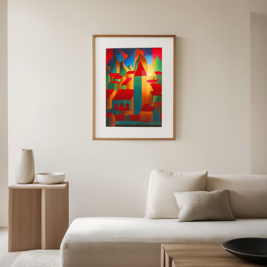 Houses, Tower and Mountains by Carl Grossberg (1919) – German Modernist Landscape