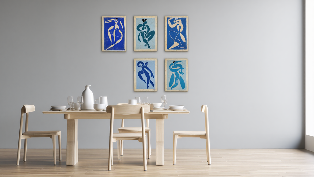 Vintage Blue Matisse Line Art – Set of 6