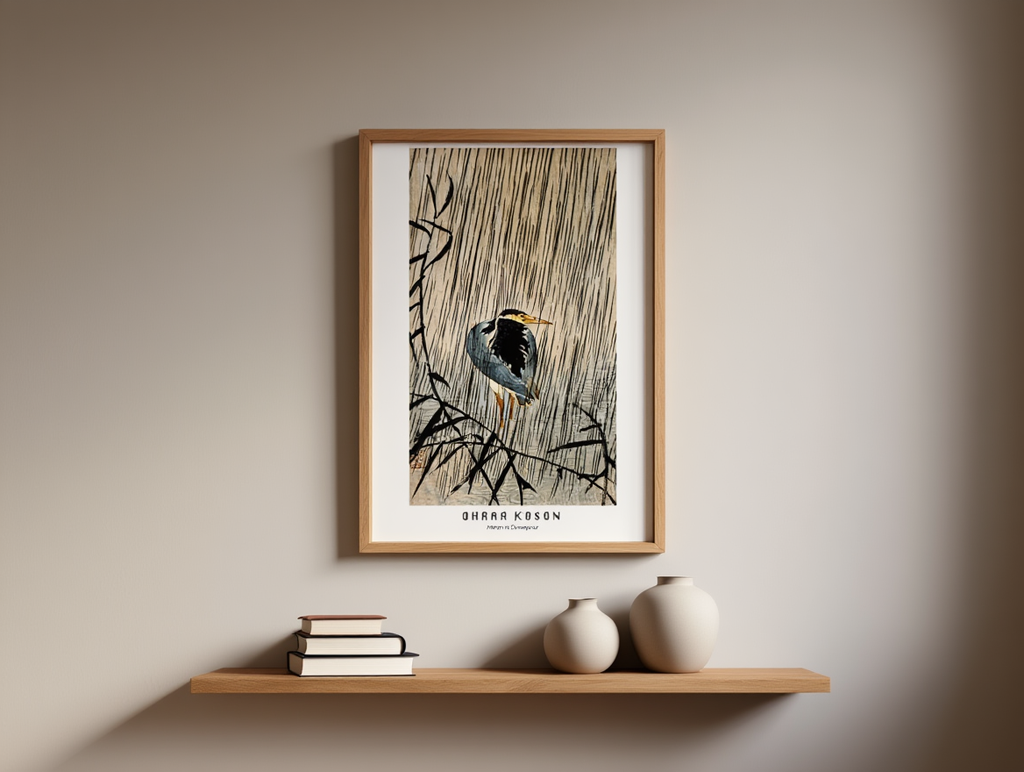 Ohara Koson - Heron in Downpour Poster