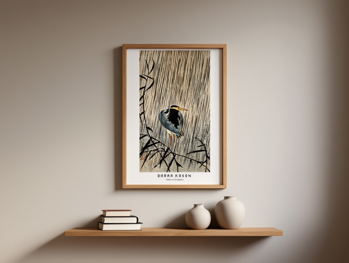 Ohara Koson - Heron in Downpour Poster