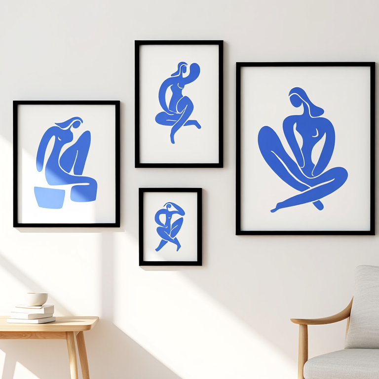 Blue Matisse Line Art – Set of 4 Modern Prints