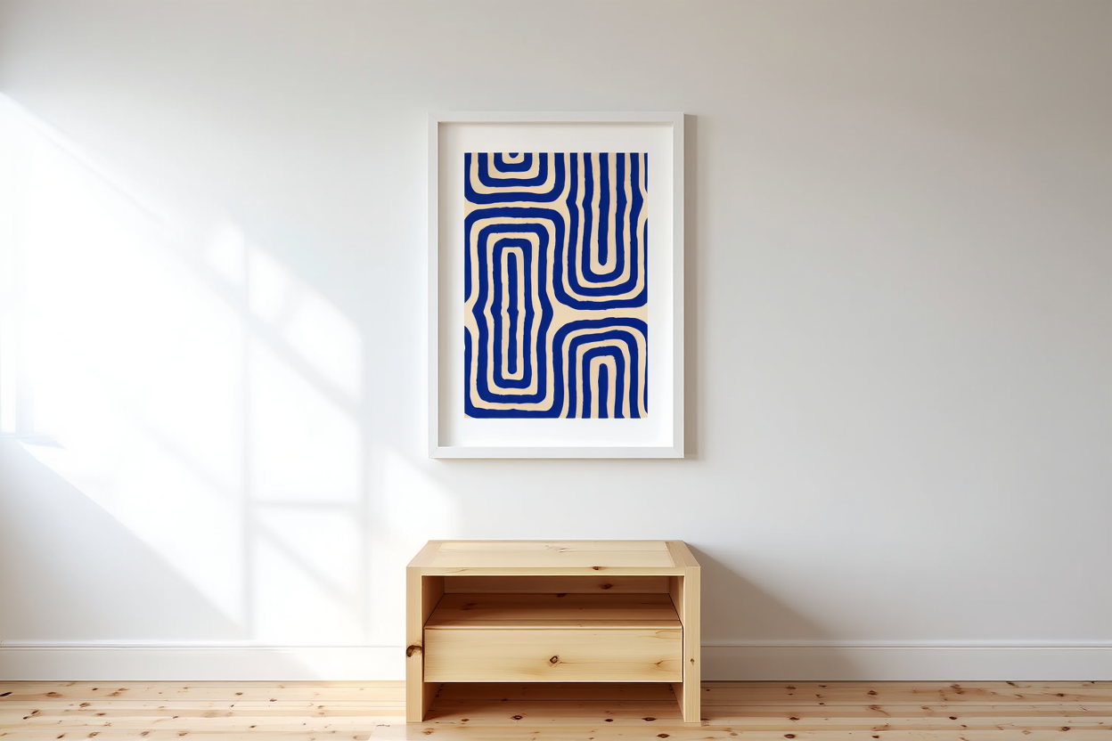 Geometric Maze Bold Blue Abstract Art Poster