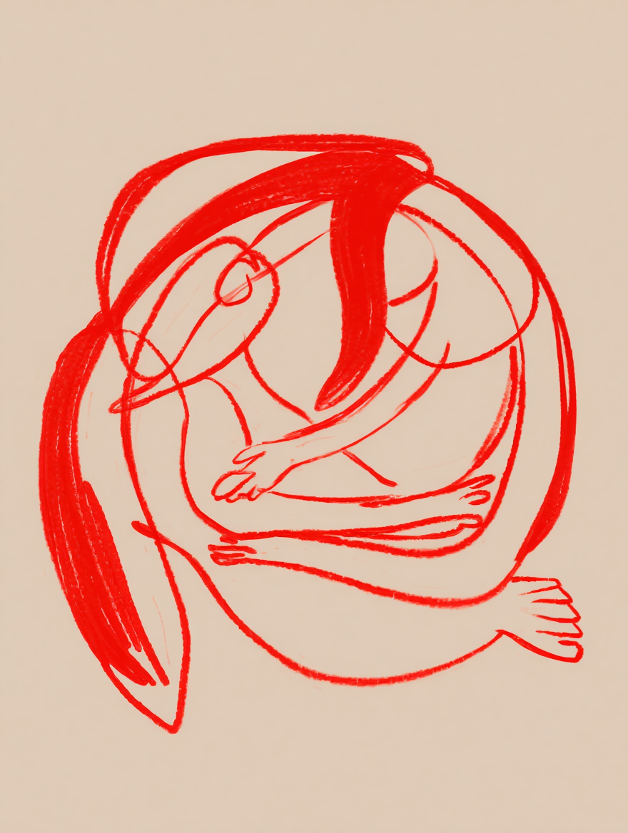 Red Embrace – Figurative Line Art Print