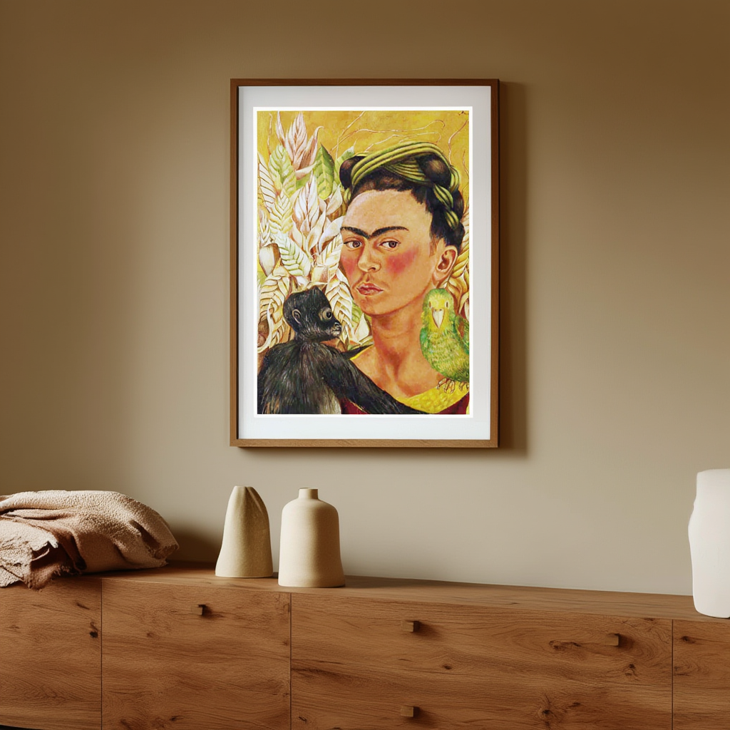 Frida Khalo - Self Portrait with Monkey and Parrot