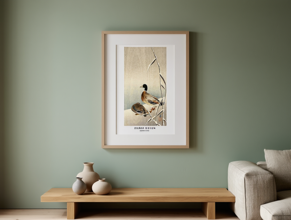Affiche de Ohara Koson - Canards colverts dans la neige