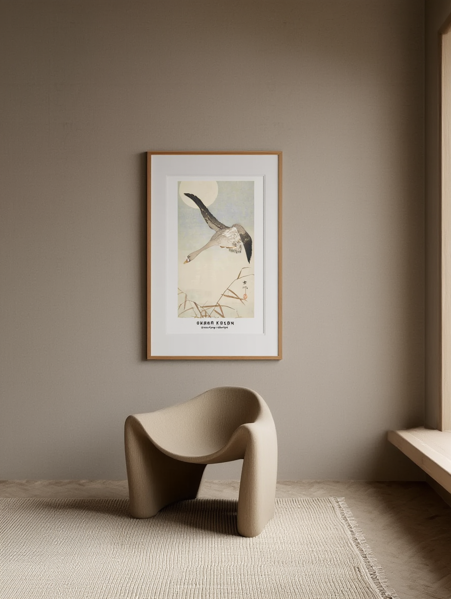 Ohara Koson - Goose Flying in Moonlight Poster