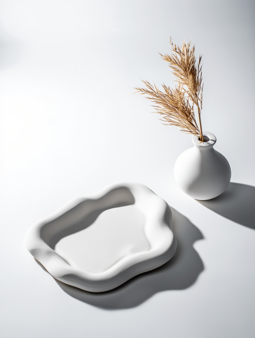 Minimalist Cloud Shaped Plaster Tray – White Cream  Home Decor