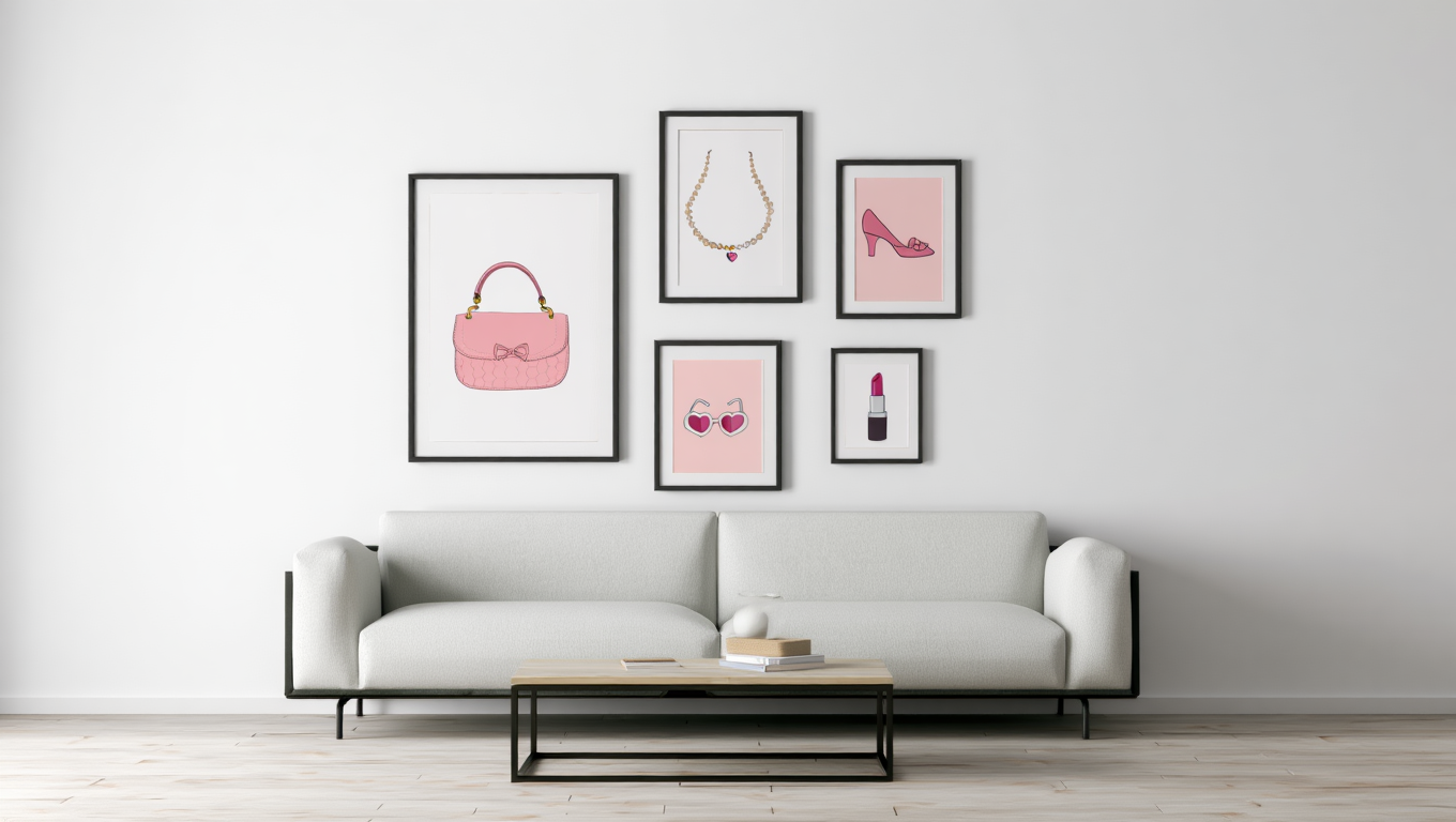 Preppy Coquette Wall Art – Bedroom Collection Set of 5