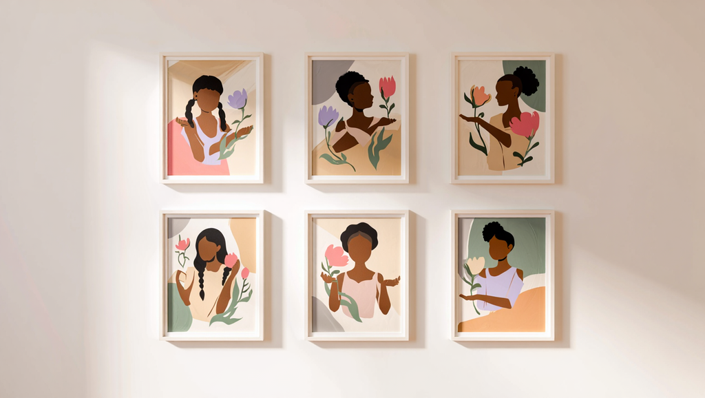 Floral Black Girl Collection – Set of 6 Art Prints