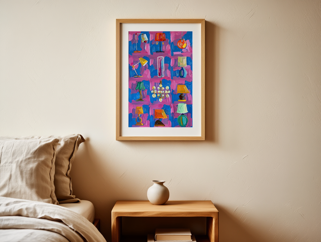Colourful Lampshades Illustration – Modern Art Poster