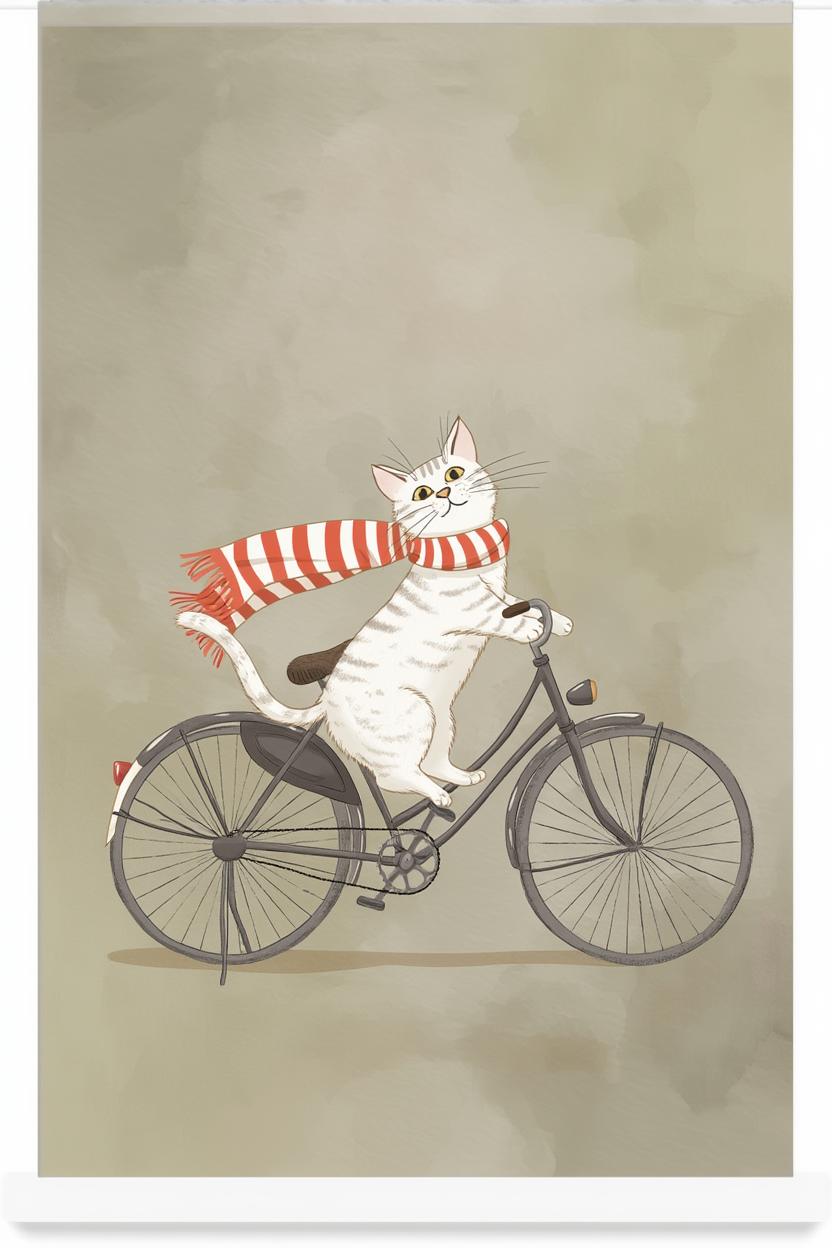 Cycling Cat – Whimsical Feline Ride