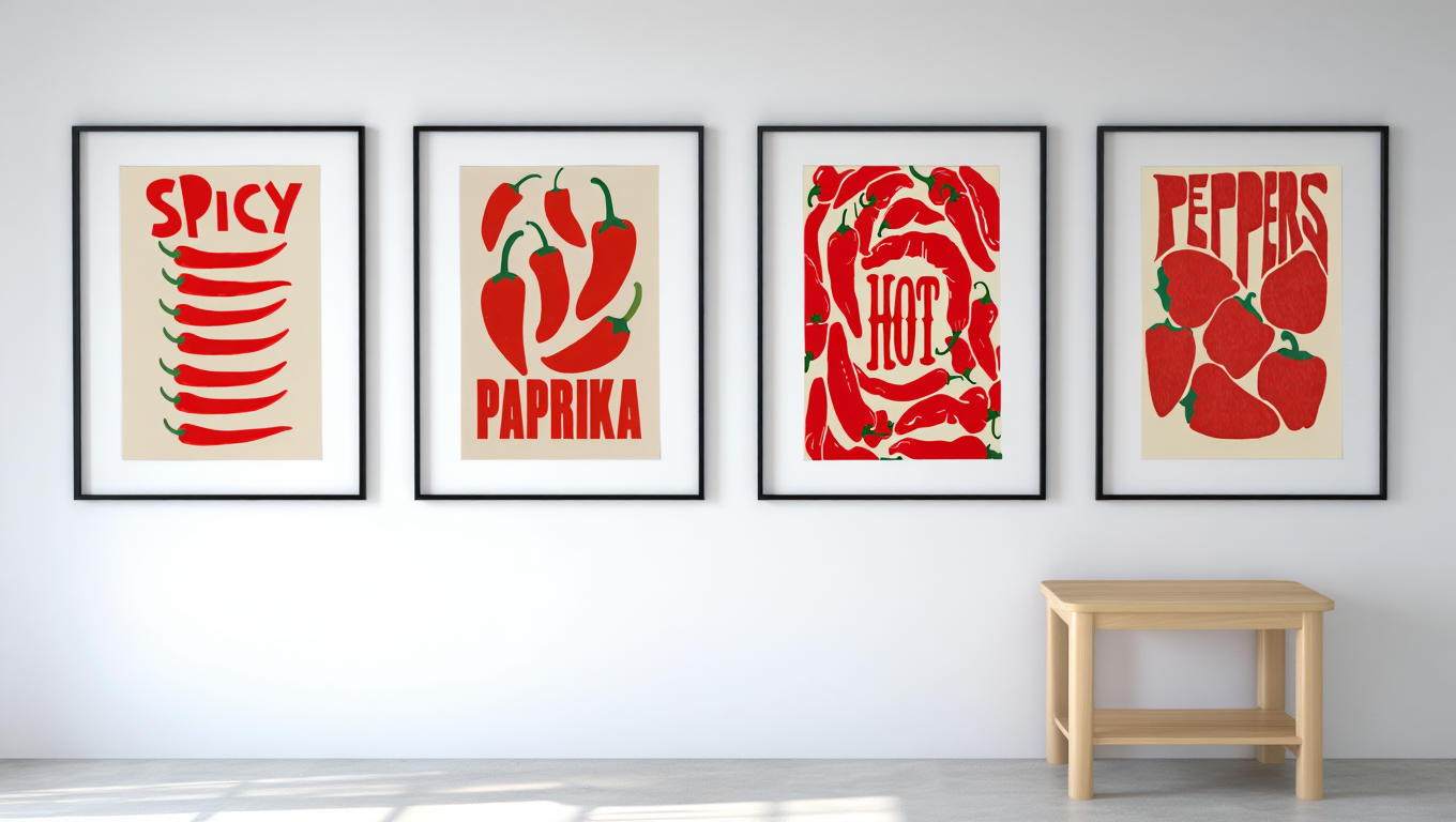 4 Red Pepper Prints – Minimalist Kitchen Wall Art Collection