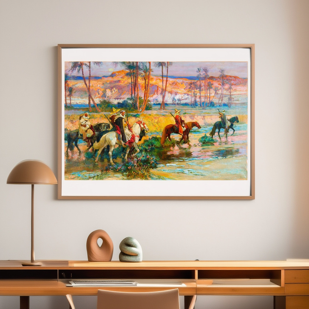 Fording the Stream, Algeria – Frederick Arthur Bridgman Poster | Orientalist Landscape & Daily Life Art Print