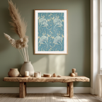 Palm Dreams – Tropical Leaves Wall Art Print in Modern Blue Tones