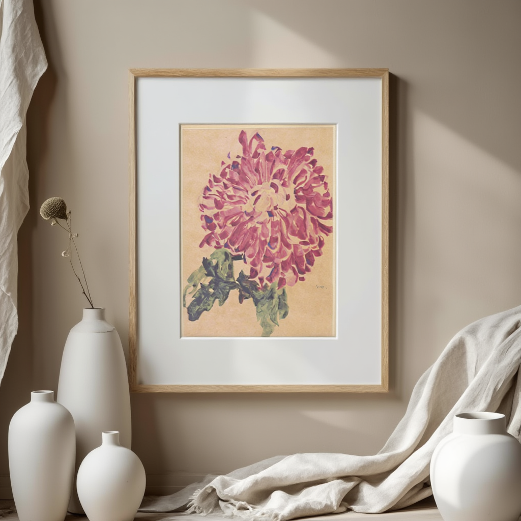 Egon Schiele – Red Chrysanthemum Poster | Expressionist Floral Wall Art Print
