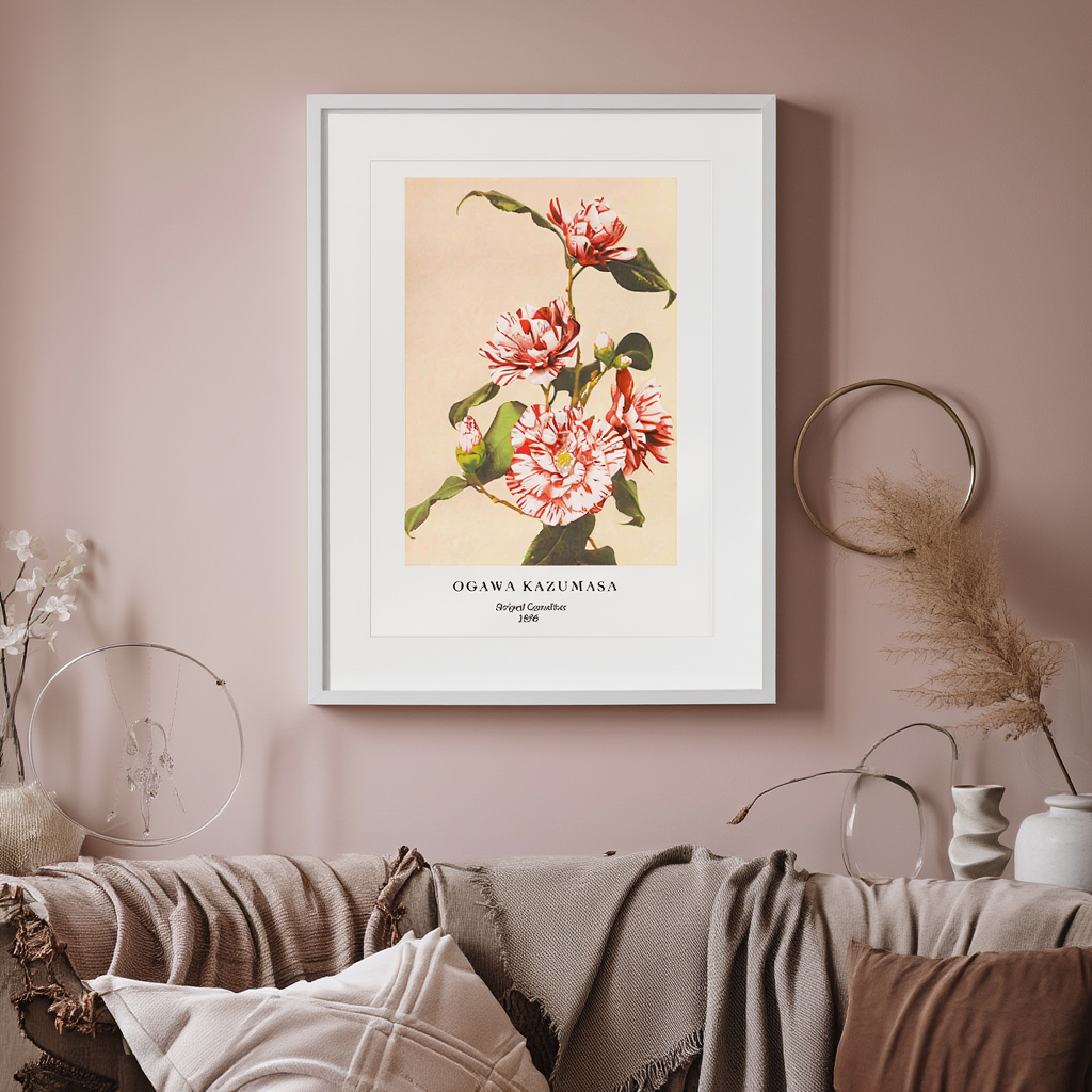 Ogawa Kazumasa - Striped Camellias Poster
