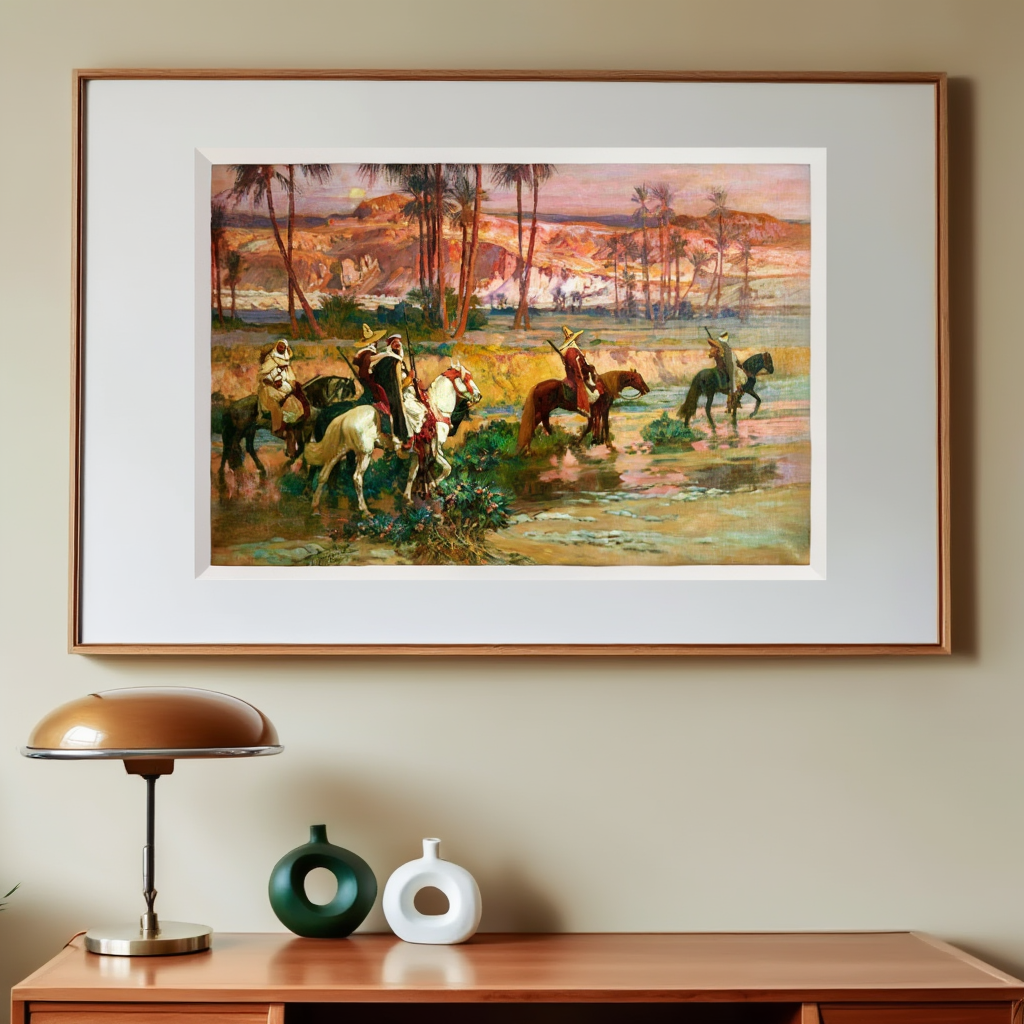 Fording the Stream, Algeria – Frederick Arthur Bridgman Poster | Orientalist Landscape & Daily Life Art Print