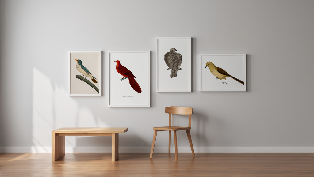 Vintage Aviary – 4-Piece Bird Art Prints Set