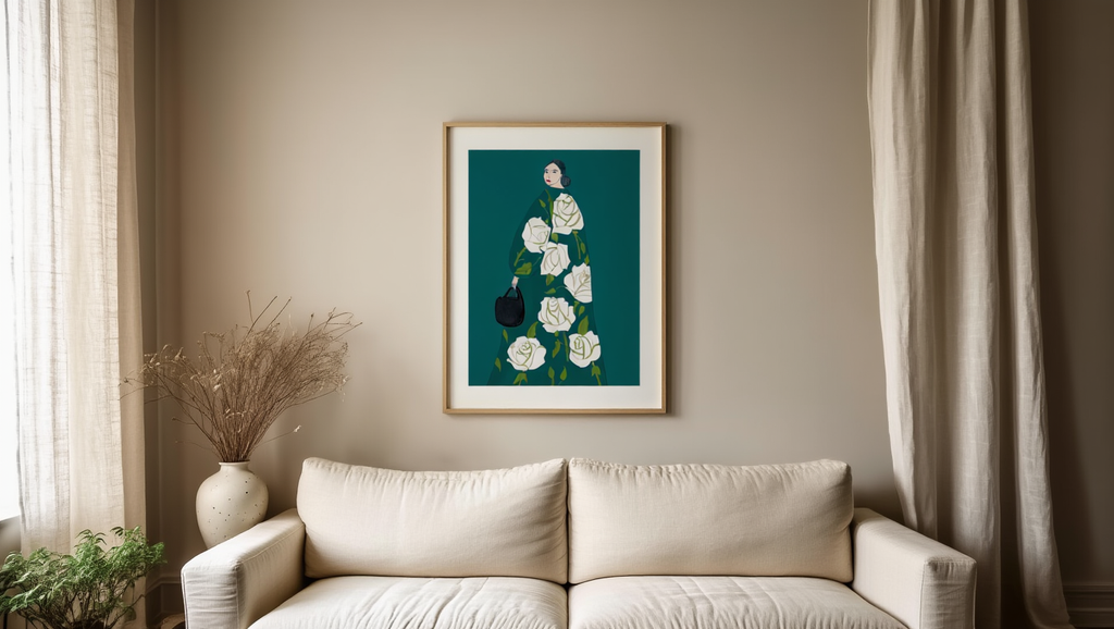 Botanical Woman Green Floral – Modern Art Print