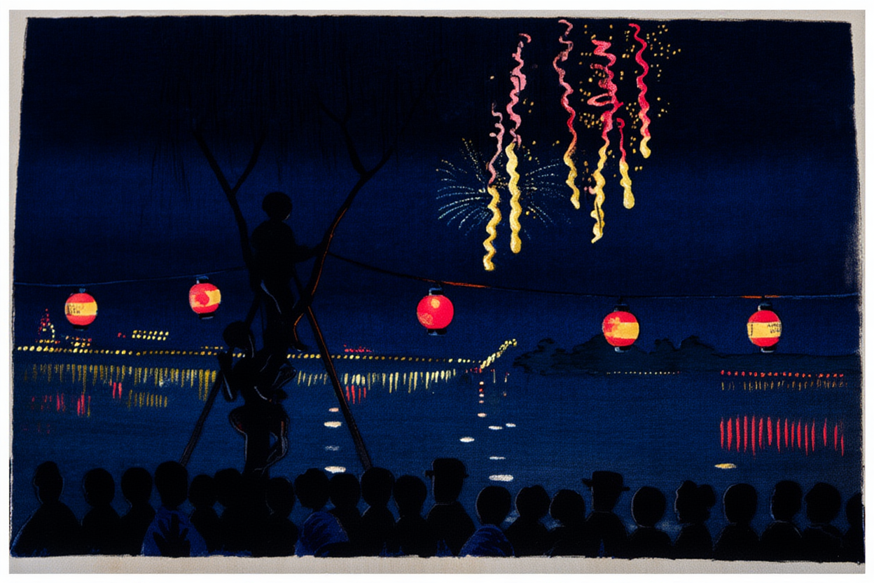 Fireworks at Ikenohata by Kobayashi Kiyochika – Japanese Ukiyo-e Art Print