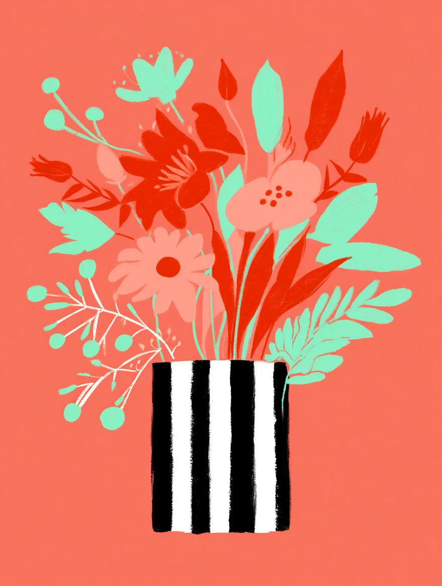 5 Geometric Vase & Wildflower Prints – Modern Minimalist Wall Art for Living Room, Kitchen & Office Decor