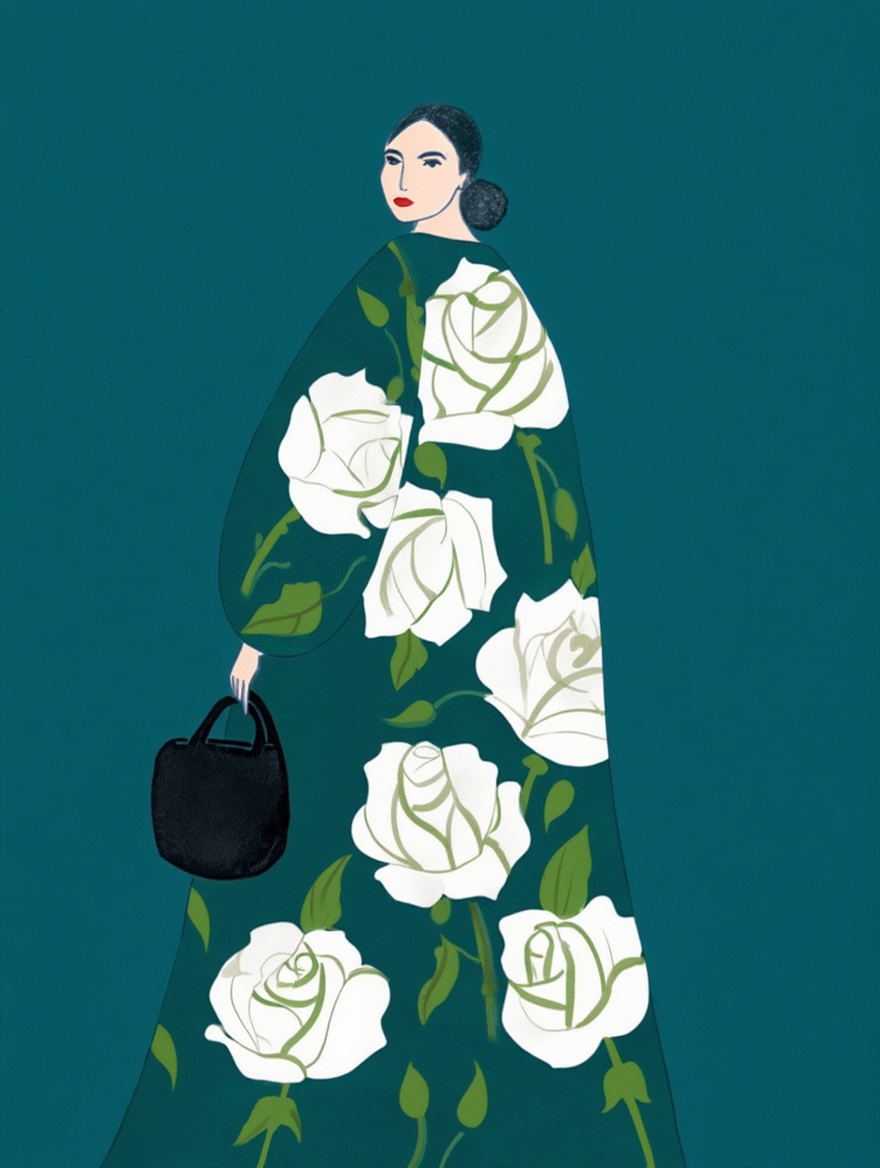 Botanical Woman Green Floral – Modern Art Print