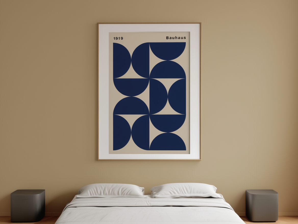 Bauhaus 1919 Dark Blue Shapes – Geometric Modern Wall Art Print