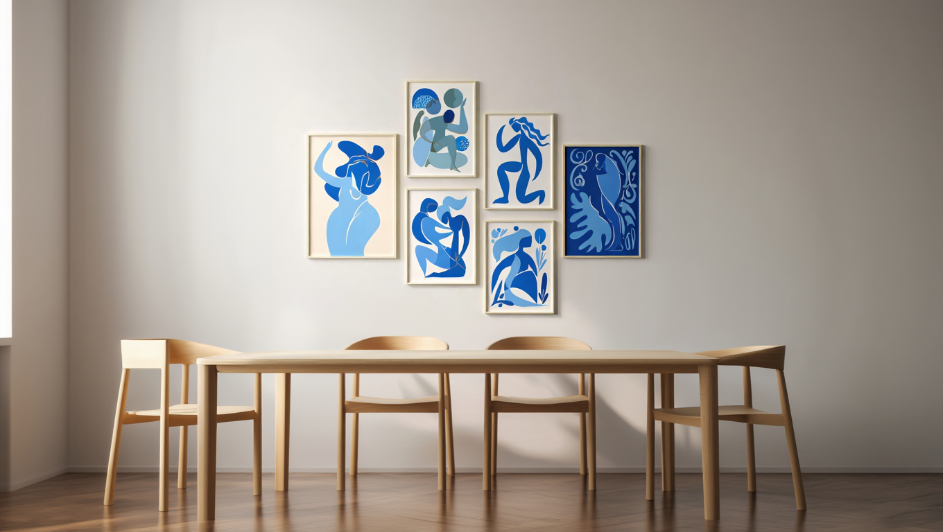 Blue Matisse Line Art – Set of 6