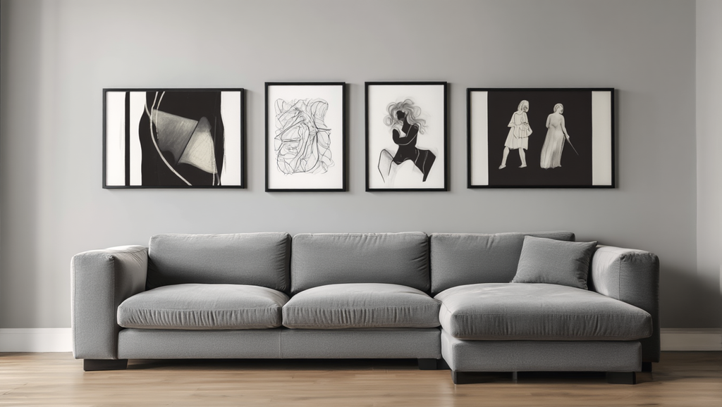 Modern Lines & Shapes: 4 Black & White Abstract Wall Art Prints