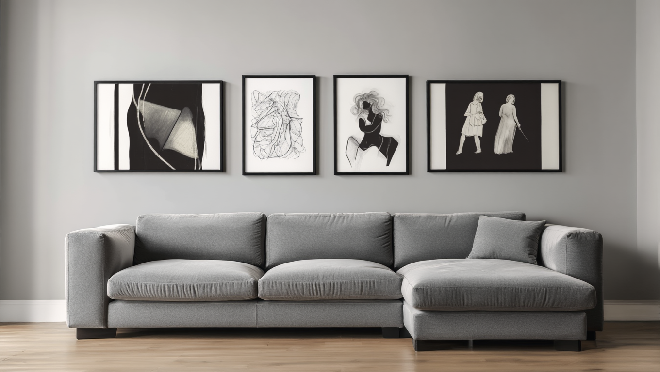 Modern Lines & Shapes: 4 Black & White Abstract Wall Art Prints