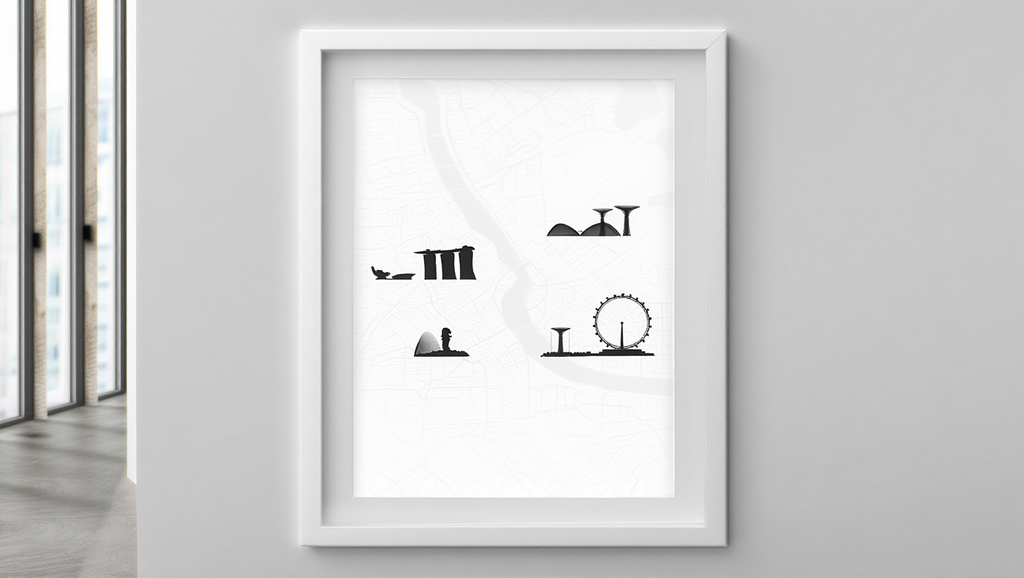 Singapore City Map Poster – Black and White Minimalist Wall Art Print