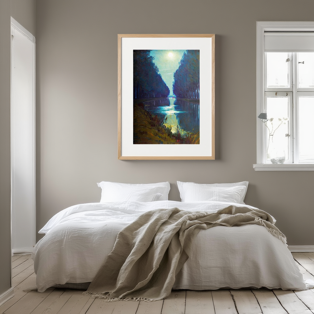 Canal de Chelles “Clair de Lune” by Charles Guilloux – 19th-Century French Landscape Art Print