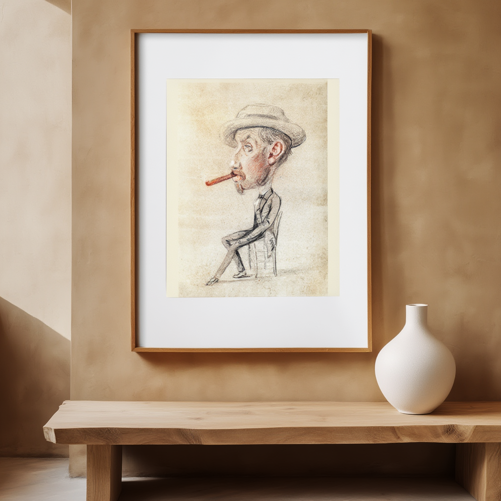 Claude Monet – Caricature of a Man with a Big Cigar - Rare Early Art Print