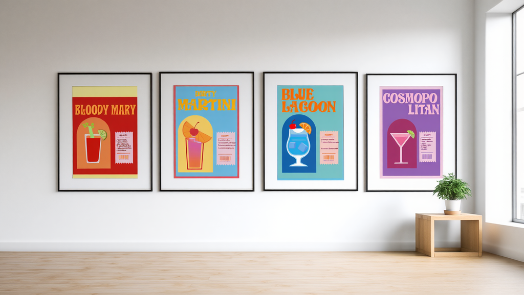 Vibrant Retro Cocktail Posters – 4-Piece Kitchen Wall Art