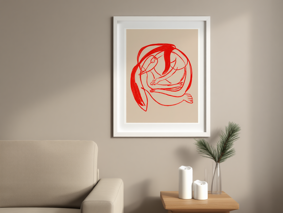 Red Embrace – Figurative Line Art Print