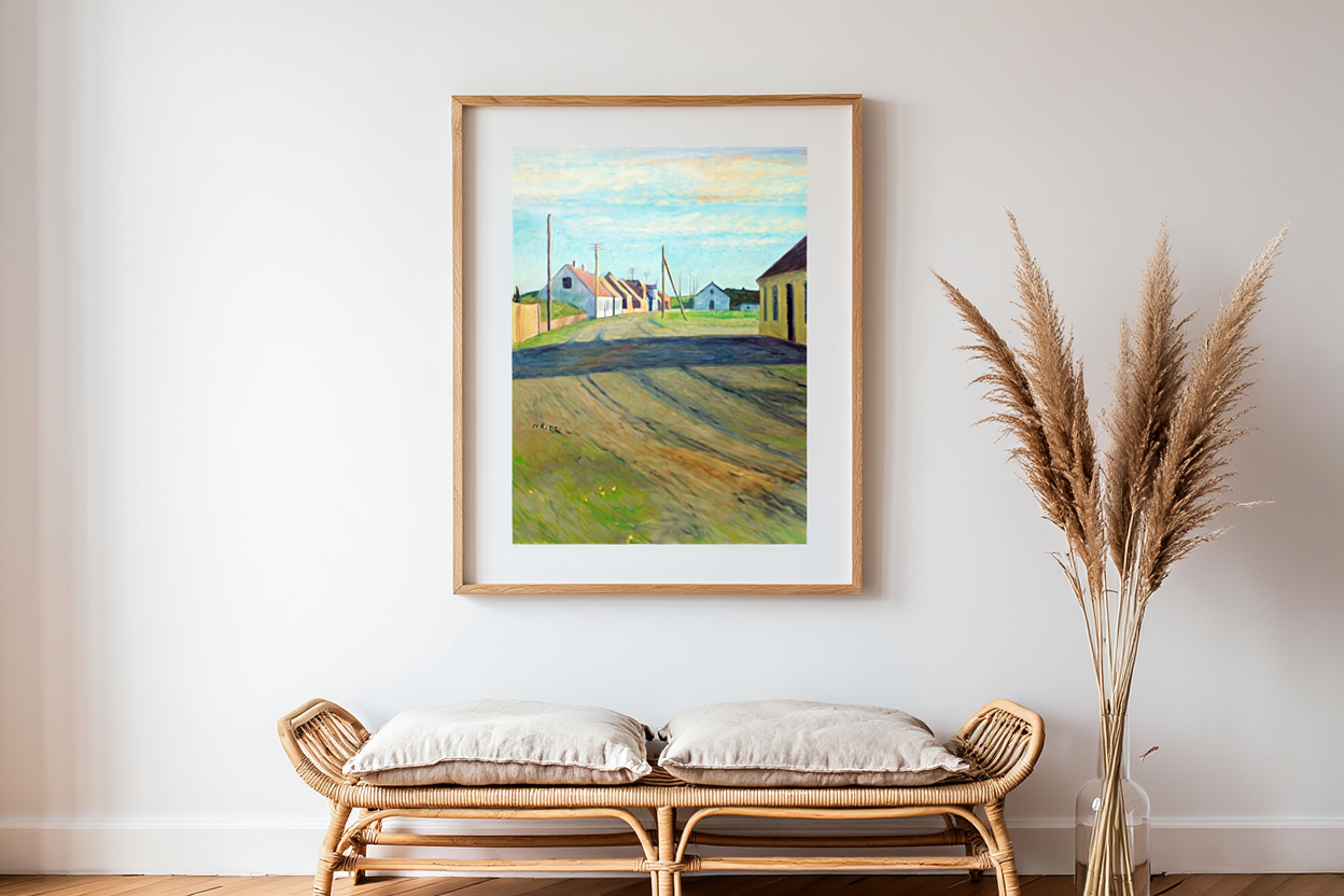 Road in a Small Town by Niels Bjerre (1938) – Danish Landscape Classic