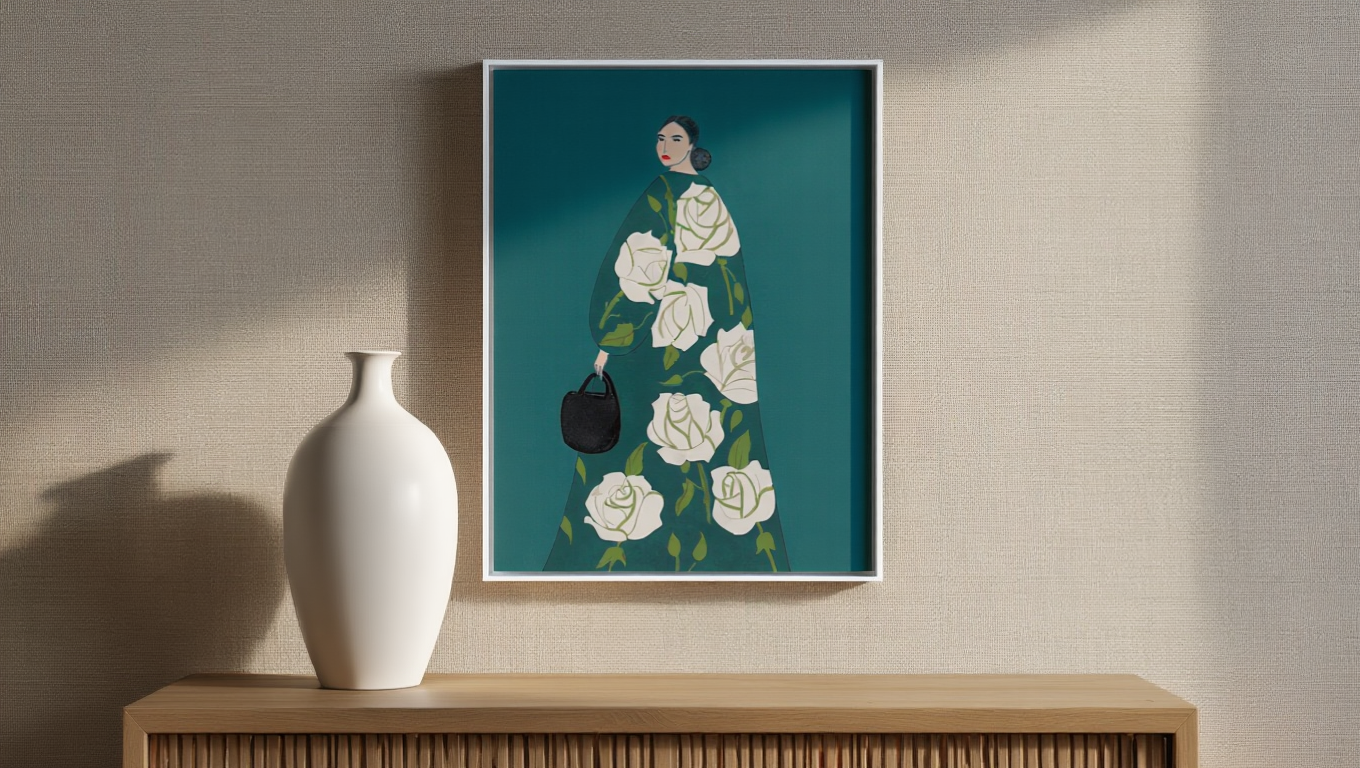 Botanical Woman Green Floral – Modern Art Print