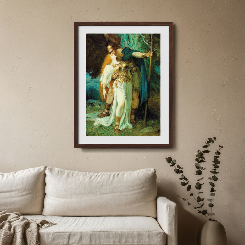 Wotan’s Farewell to Brunhilde by Ferdinand Leeke – Vintage German Romantic Art Print