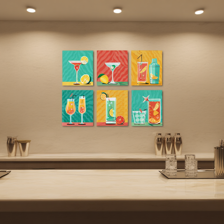 Colorful Cocktail Art – Kitchen & Dining Set of 6
