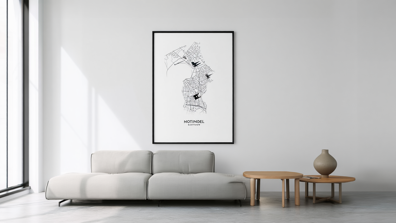 Montreal City Map Poster – Minimalist Black & White Urban Wall Art Print