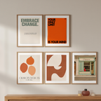 Geometric Abstract in Orange Tones – 5 Modern Wall Art Prints - Hakyarts