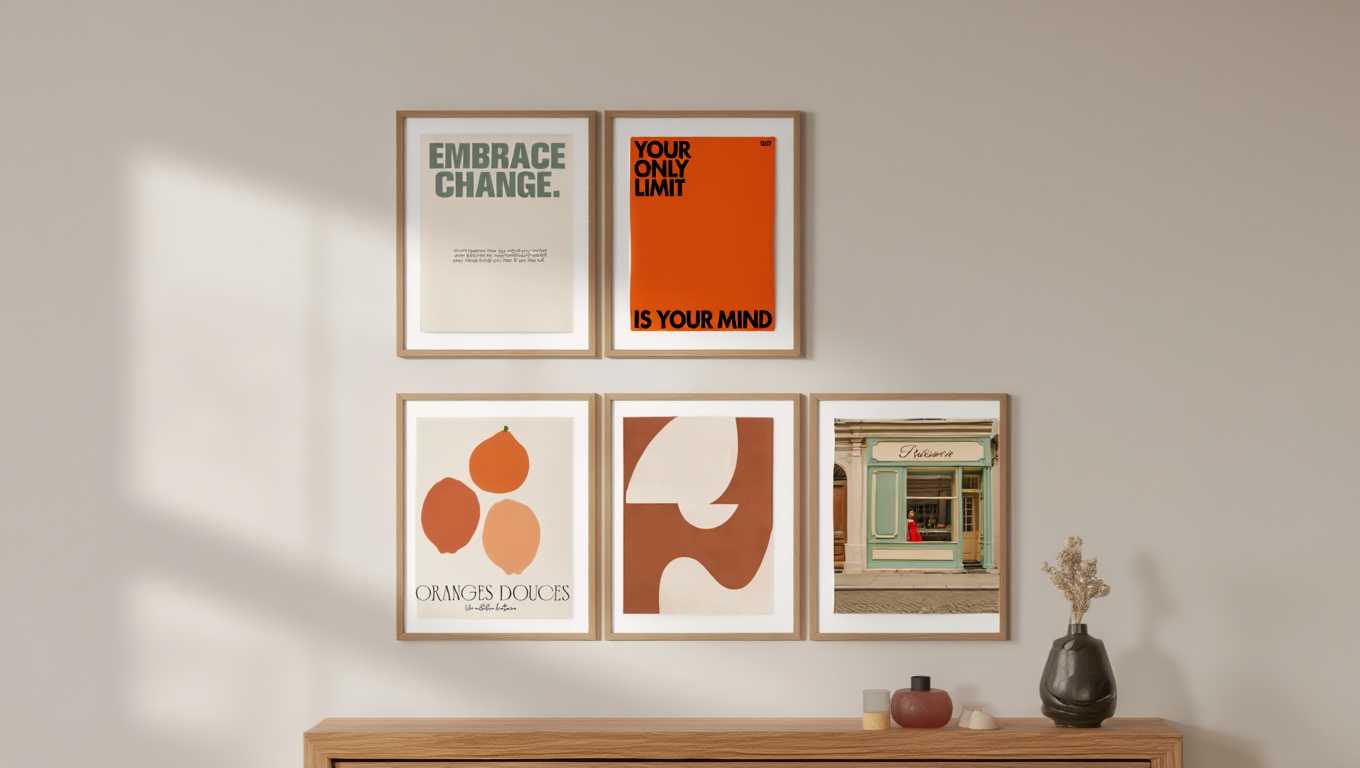 Geometric Abstract in Orange Tones – 5 Modern Wall Art Prints