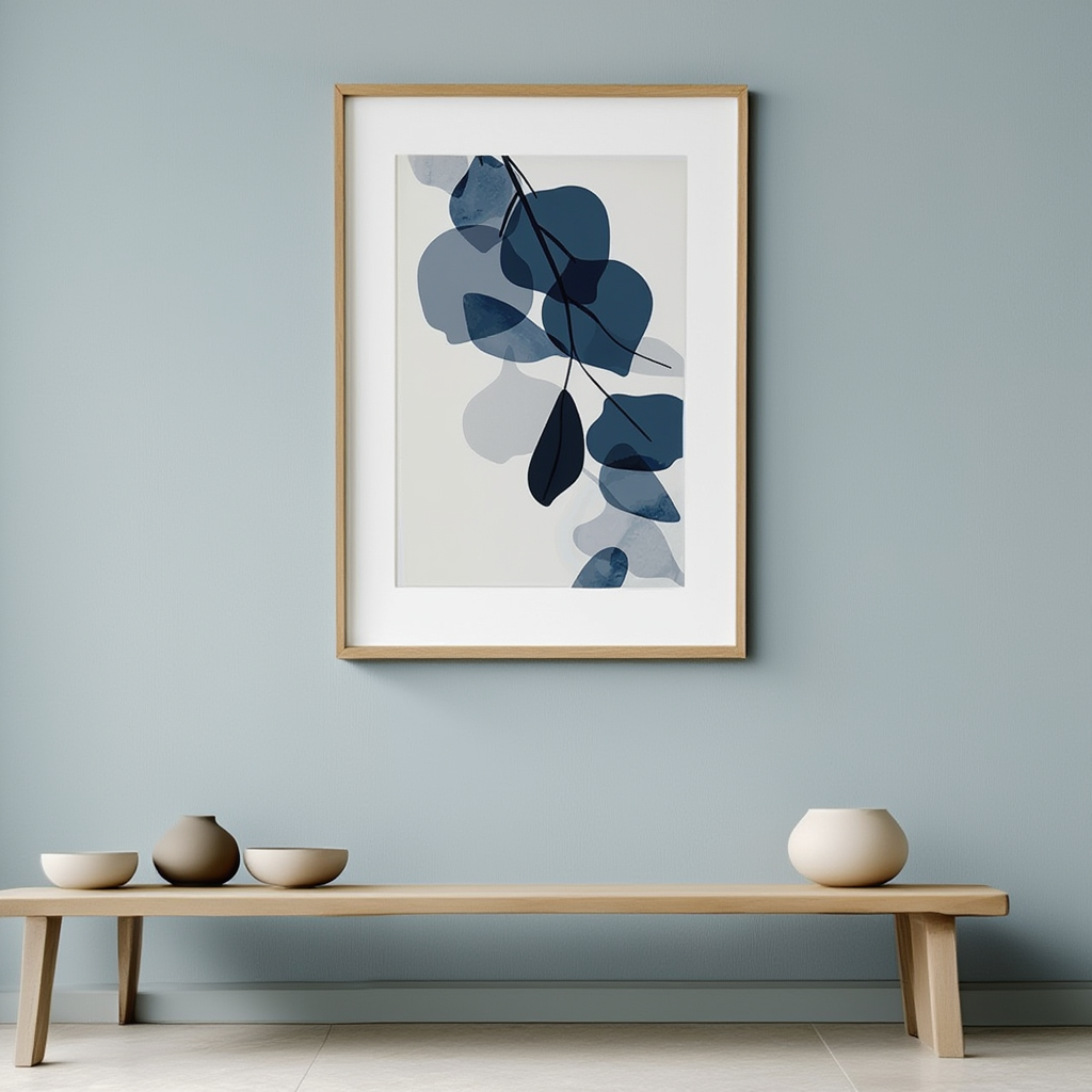 Abstract Blue Watercolour Leaves No 1 Poster