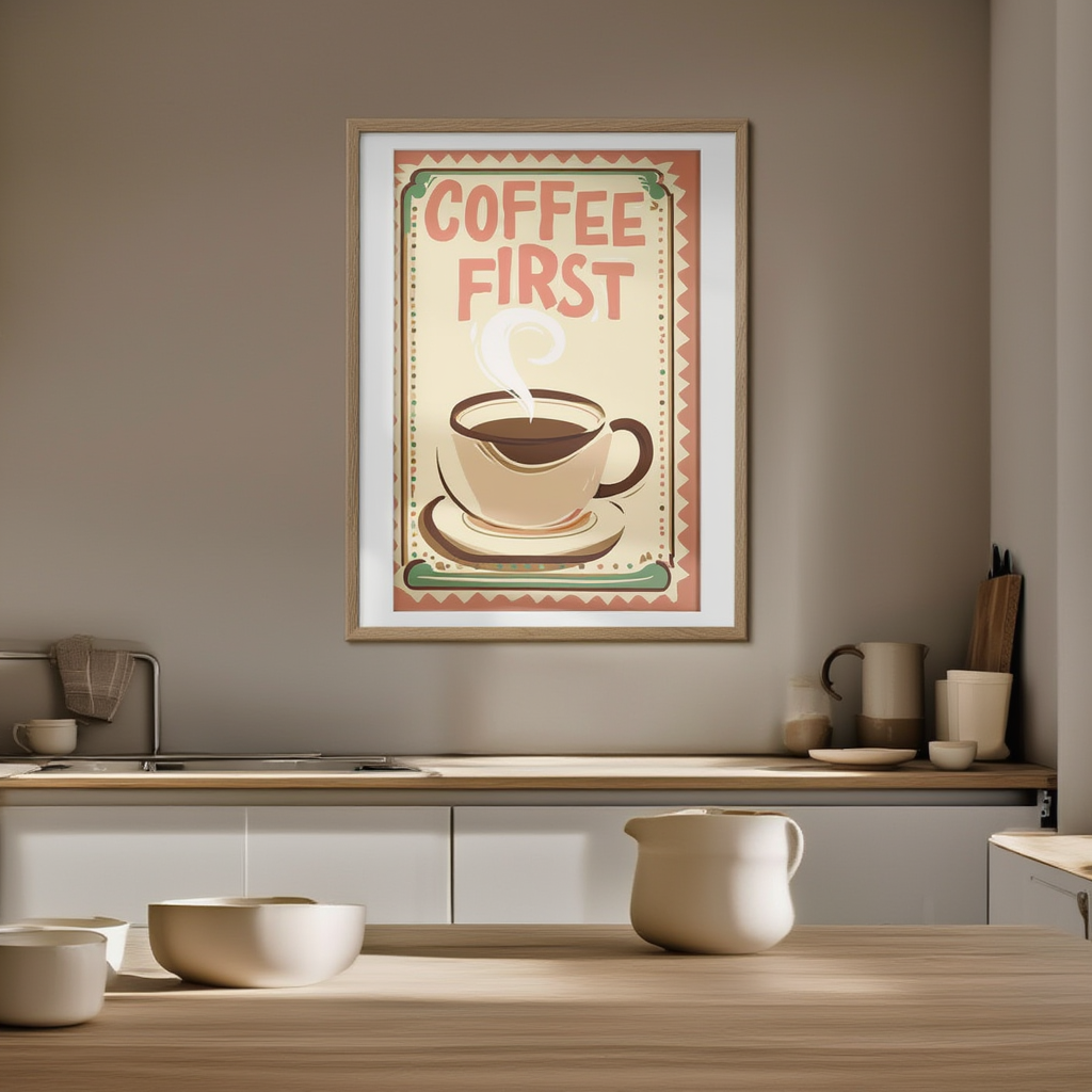 Coffee First – Minimalist Art Print for Kitchens & Living Spaces