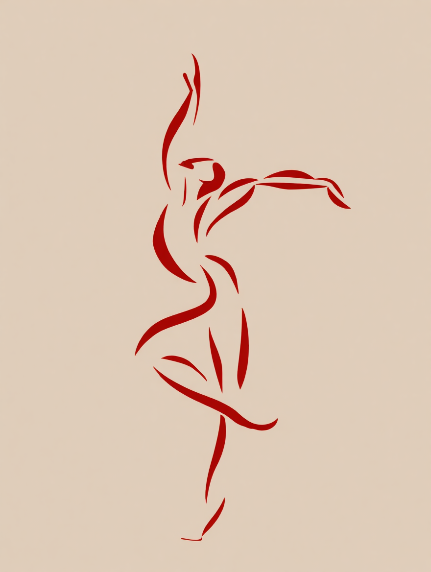 Red Line Art – Dancing Figure Minimalist Print